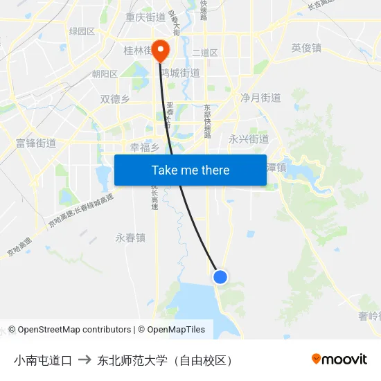 小南屯道口 to 东北师范大学（自由校区） map
