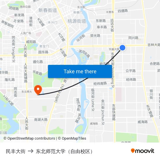 民丰大街 to 东北师范大学（自由校区） map