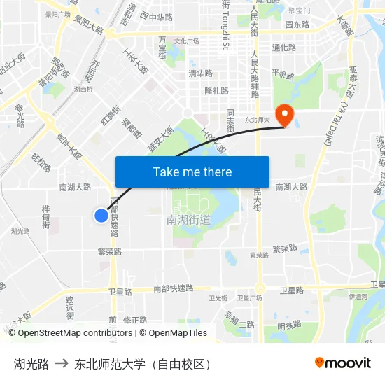 湖光路 to 东北师范大学（自由校区） map