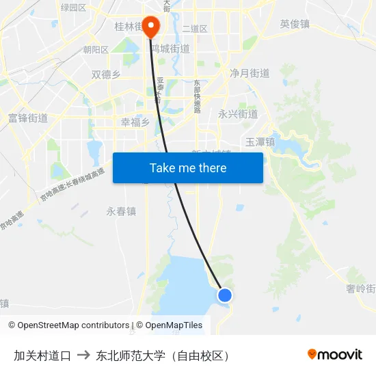 加关村道口 to 东北师范大学（自由校区） map