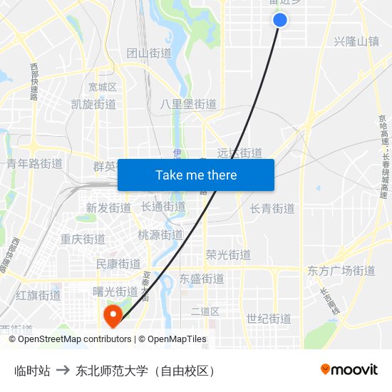 临时站 to 东北师范大学（自由校区） map