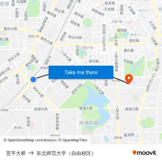 宽平大桥 to 东北师范大学（自由校区） map