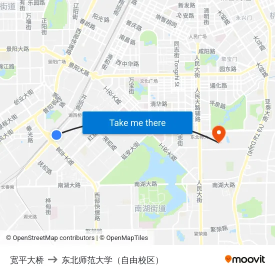 宽平大桥 to 东北师范大学（自由校区） map