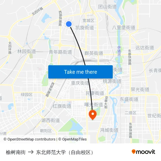 榆树南街 to 东北师范大学（自由校区） map