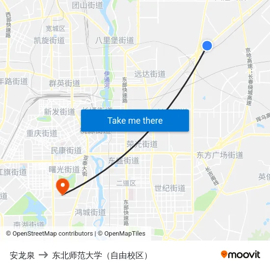 安龙泉 to 东北师范大学（自由校区） map