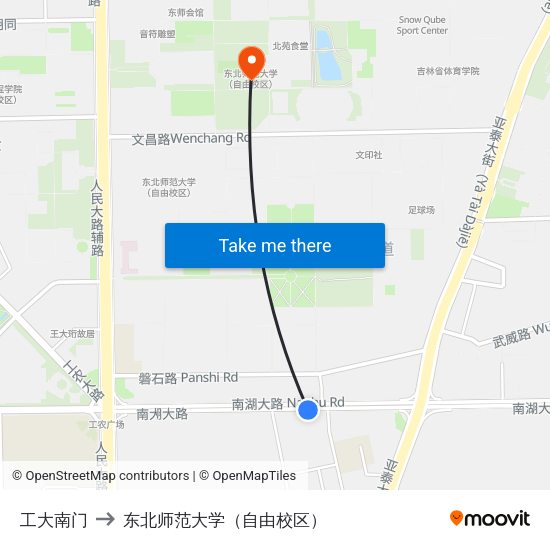 工大南门 to 东北师范大学（自由校区） map