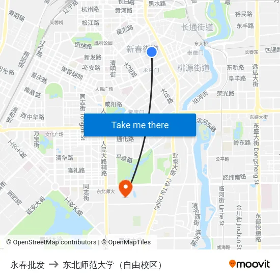 永春批发 to 东北师范大学（自由校区） map