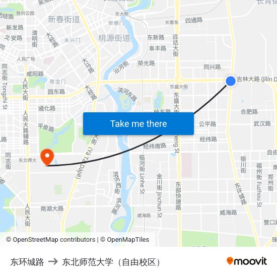 东环城路 to 东北师范大学（自由校区） map