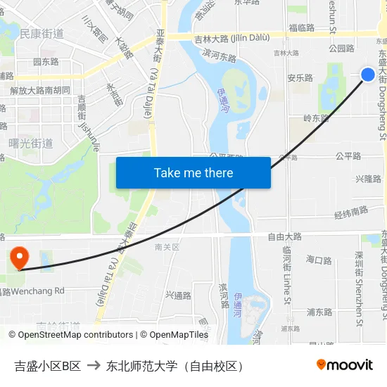 吉盛小区B区 to 东北师范大学（自由校区） map