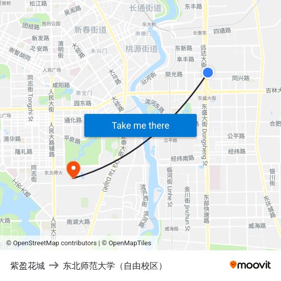 紫盈花城 to 东北师范大学（自由校区） map
