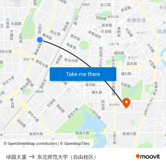 绿园大厦 to 东北师范大学（自由校区） map