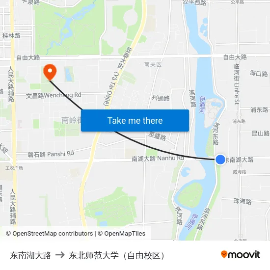 东南湖大路 to 东北师范大学（自由校区） map