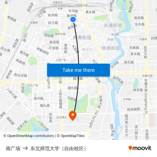 南广场 to 东北师范大学（自由校区） map