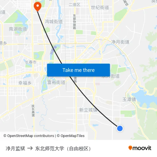 净月监狱 to 东北师范大学（自由校区） map