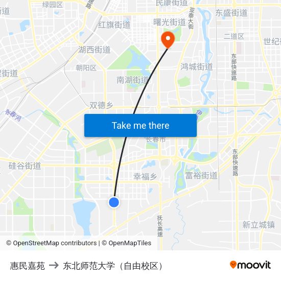 惠民嘉苑 to 东北师范大学（自由校区） map