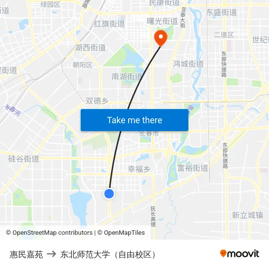 惠民嘉苑 to 东北师范大学（自由校区） map