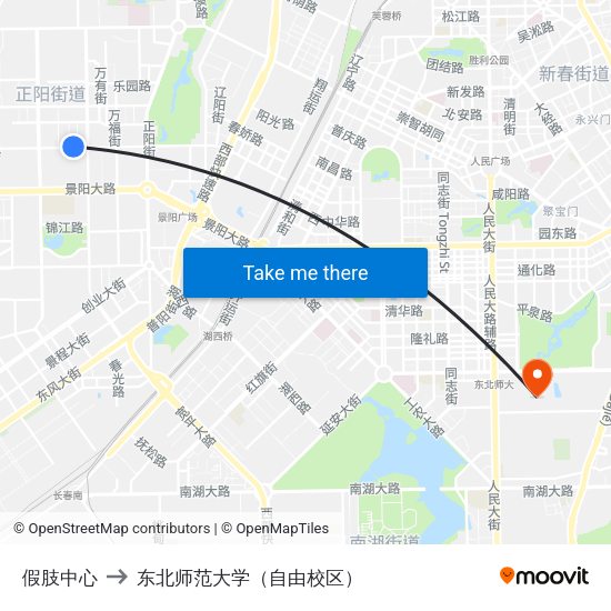 假肢中心 to 东北师范大学（自由校区） map