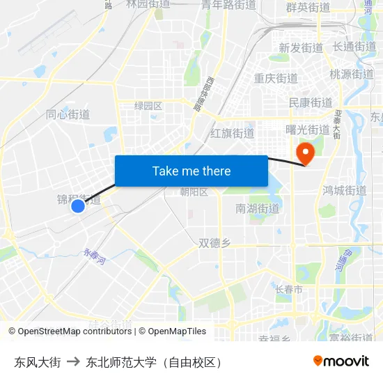 东风大街 to 东北师范大学（自由校区） map