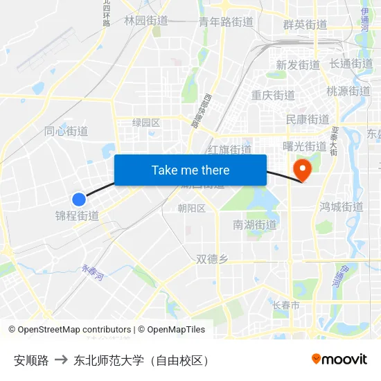 安顺路 to 东北师范大学（自由校区） map