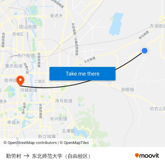 勤劳村 to 东北师范大学（自由校区） map