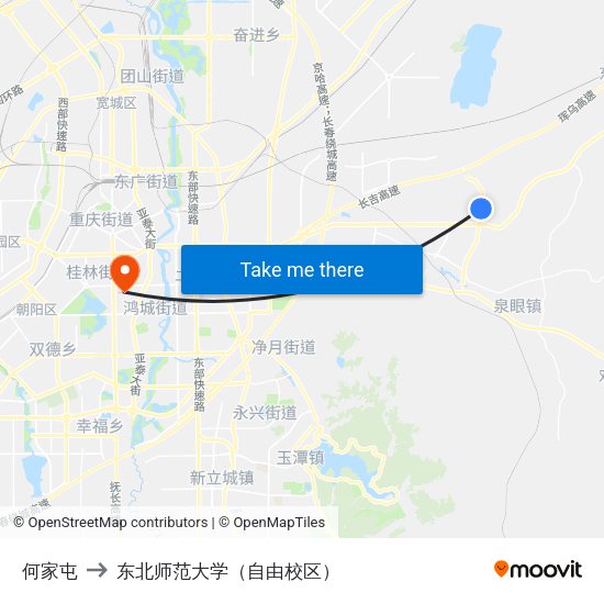 何家屯 to 东北师范大学（自由校区） map