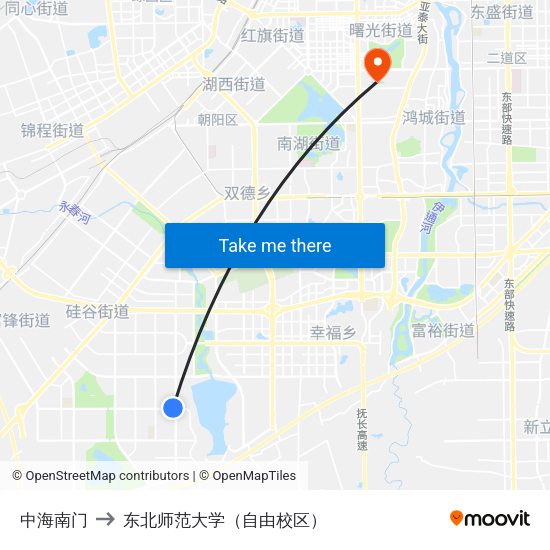 中海南门 to 东北师范大学（自由校区） map