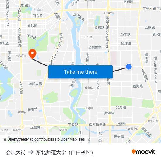 会展大街 to 东北师范大学（自由校区） map