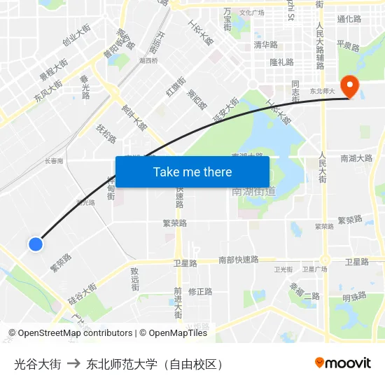 光谷大街 to 东北师范大学（自由校区） map