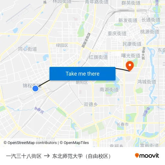 一汽三十八街区 to 东北师范大学（自由校区） map
