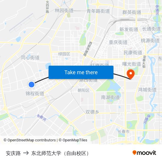 安庆路 to 东北师范大学（自由校区） map