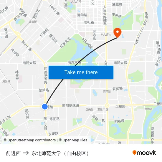 前进西 to 东北师范大学（自由校区） map