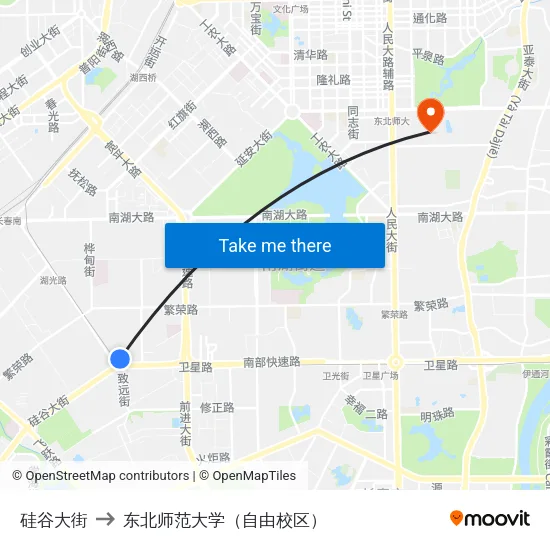 硅谷大街 to 东北师范大学（自由校区） map