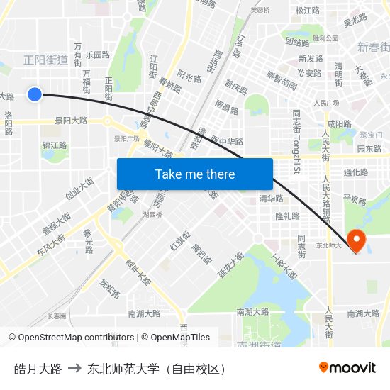 皓月大路 to 东北师范大学（自由校区） map