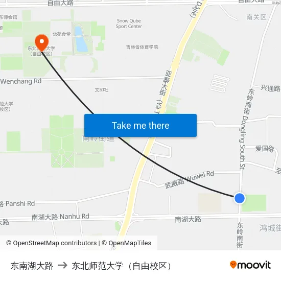 东南湖大路 to 东北师范大学（自由校区） map