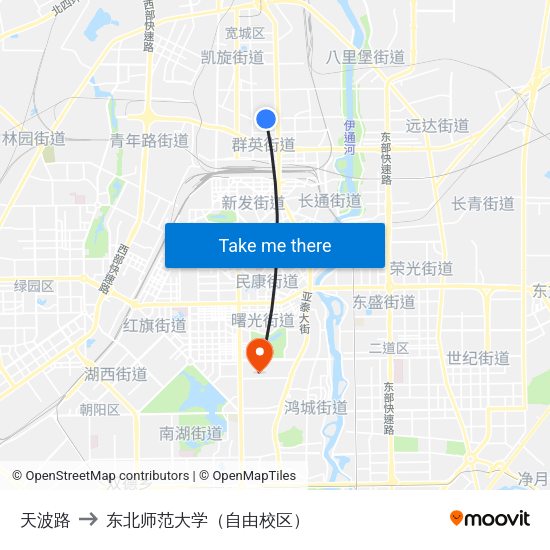 天波路 to 东北师范大学（自由校区） map