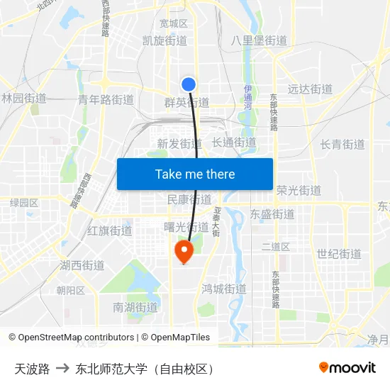 天波路 to 东北师范大学（自由校区） map