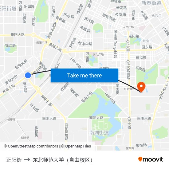 正阳街 to 东北师范大学（自由校区） map