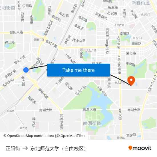 正阳街 to 东北师范大学（自由校区） map