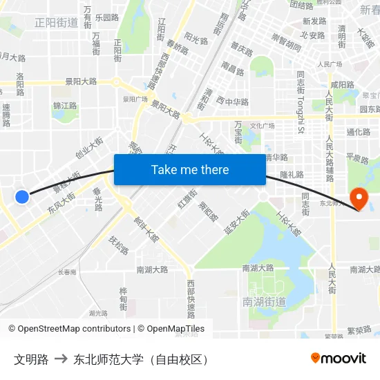 文明路 to 东北师范大学（自由校区） map