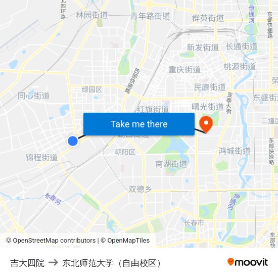 吉大四院 to 东北师范大学（自由校区） map