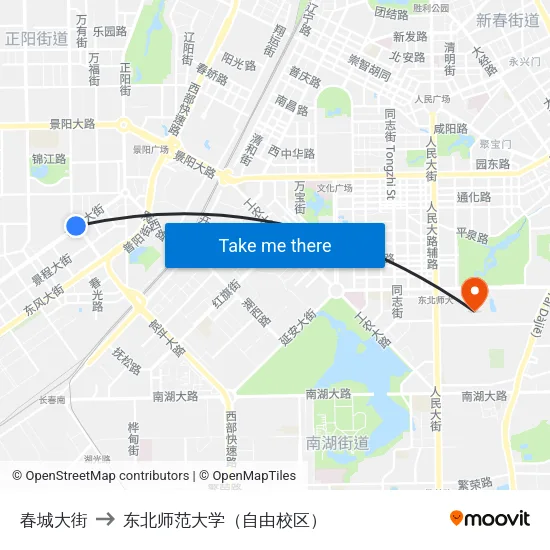春城大街 to 东北师范大学（自由校区） map