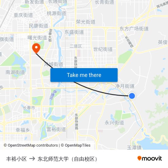 丰裕小区 to 东北师范大学（自由校区） map