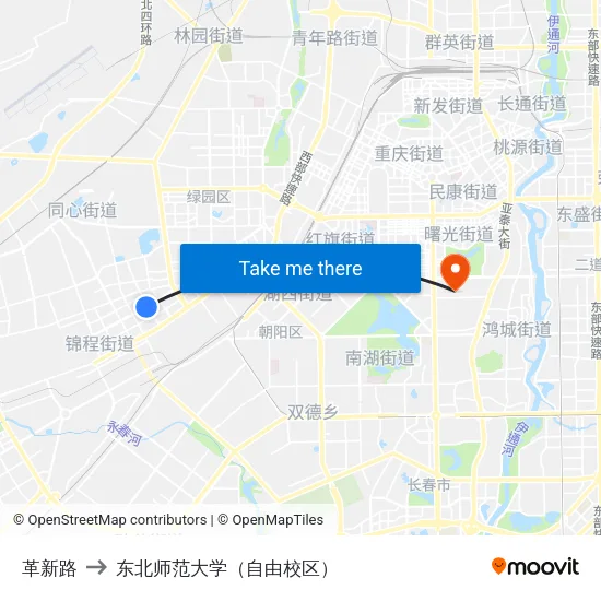革新路 to 东北师范大学（自由校区） map