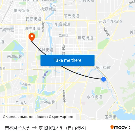 吉林财经大学 to 东北师范大学（自由校区） map
