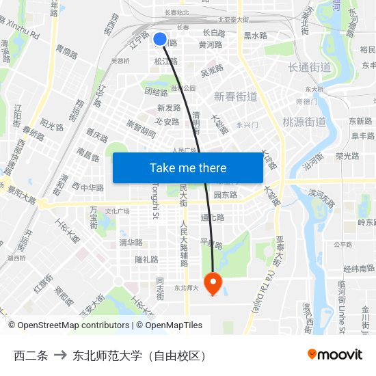 西二条 to 东北师范大学（自由校区） map