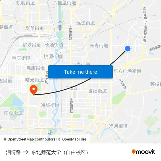 淄博路 to 东北师范大学（自由校区） map