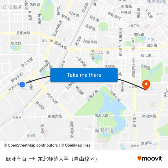 欧亚车百 to 东北师范大学（自由校区） map