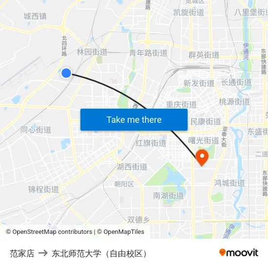 范家店 to 东北师范大学（自由校区） map