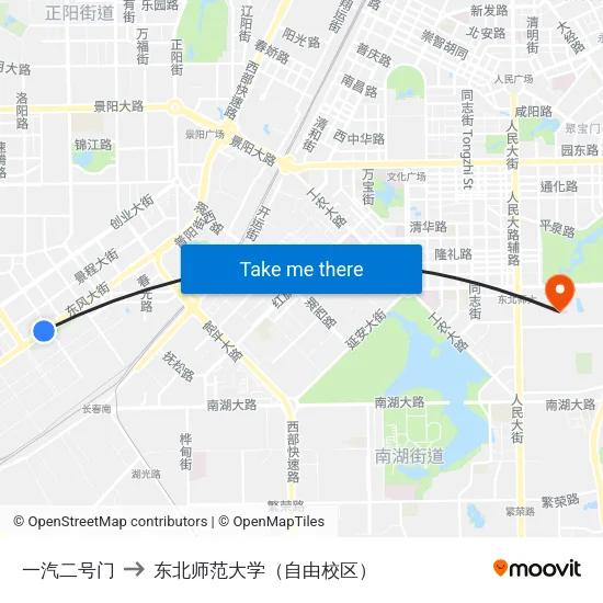一汽二号门 to 东北师范大学（自由校区） map