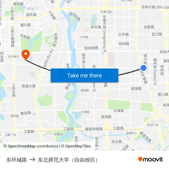 东环城路 to 东北师范大学（自由校区） map